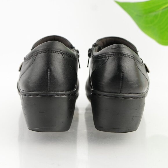 Clarks Womens Channing Ann Loafer Size 9 WIDE Black Leather Slip On Shoes Wedge - Picture 5 of 13